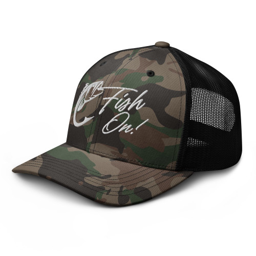 RIVEMUG Fish On Camouflage Trucker Hat Low Crown Curved Bill Fishing Hat Adjustable Cap