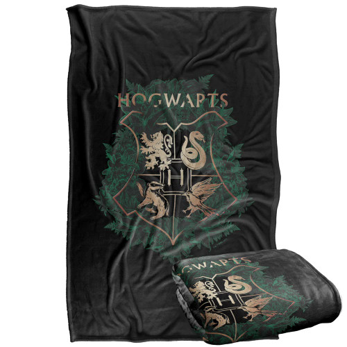 Harry Potter Hogwarts Green and Gold Floral Crest Silky Touch Super Soft Throw Blanket 36" x 58",Hogwarts Green and Gold Floral Crest