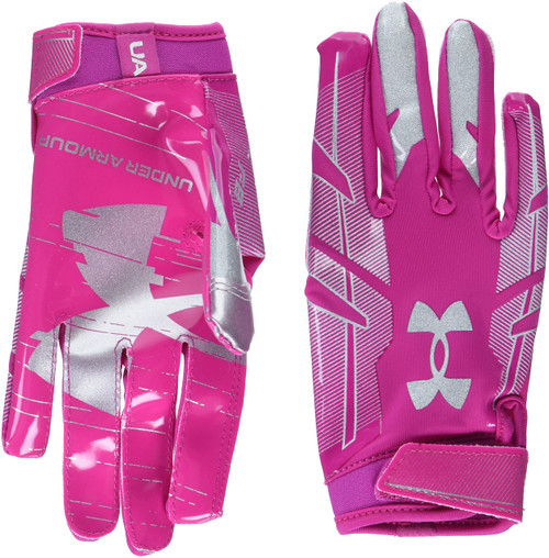 Under Armour boys Youth F8 Football Gloves , Tropic Pink (654)/Metallic Silver , Youth Large