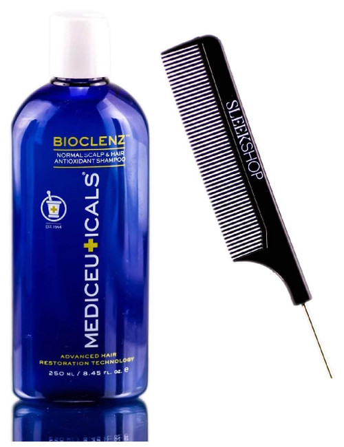 Therapro Mediceuticals BIOCLENZ Normal Scalp & Hair Antioxidant SHAMPOO (with Sleek Steel Pin Tail Comb) Advanced Hair Restoration Technology (8.45 oz ORIGINAL)