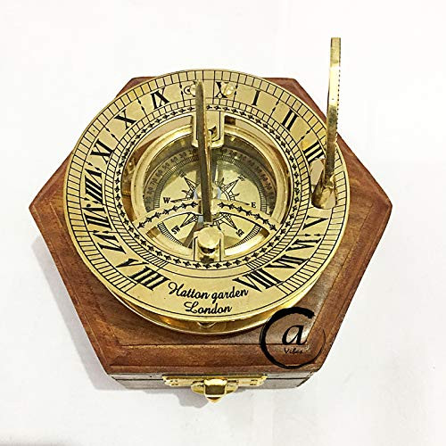 AV Brass Sundial/Marine Compass Nautical Compasses with Box Wooden CASE Gifts for MOM/DAD(Vintage) AV Brass Sundial/Marine Compass Nautical Compasses with Box Wooden CASE Gifts for MOM/DAD(Vintage)