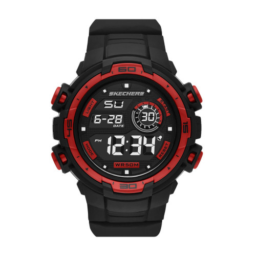 Skechers Men's Burbank Digital Chronograph Watch, Color: Black/Red (Model: SR1155)