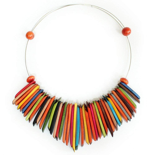 Tagua Choker Multicolor Fringe Handmade Fair Trade by Florama Natural Jewelry