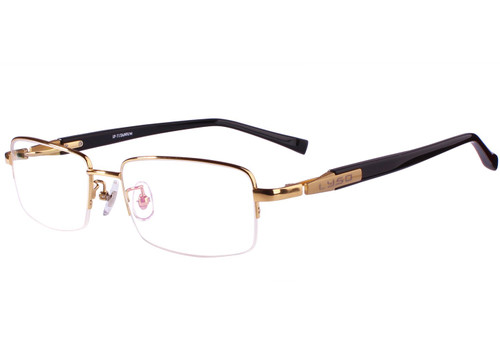 Agstum Titanium Half Rim Glasses Frame Optical Eyeglasses 55-18-145 (Gold, Clear)