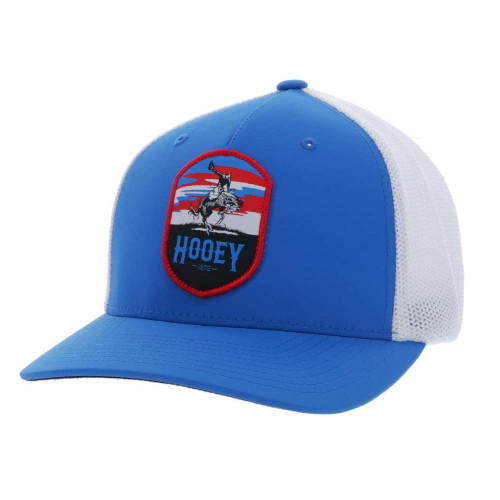 HOOEY Cheyenne Flexfit 5-Panel Western Lifestyle Curved Bill Patch Hat (Large/X-Large, Blue/White)