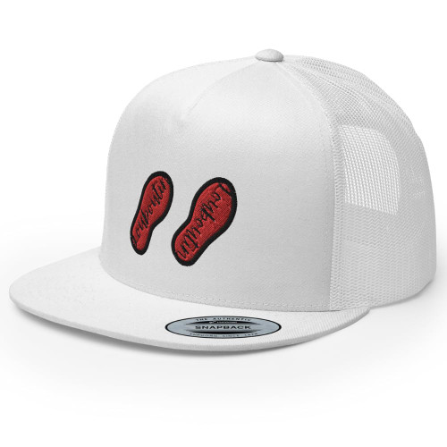 RIVEMUG Suela Roja Trucker Hat Flat Bill High Crown Adjustable Belico Cap White