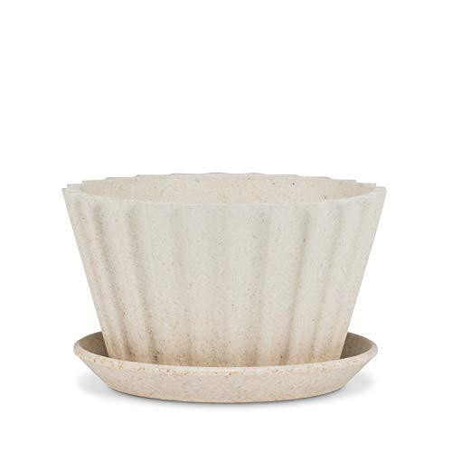 Abbott Collection 27-PATIO-03-WHT Md Flute Planter w/Tray-Wht-5" D, Medium, White