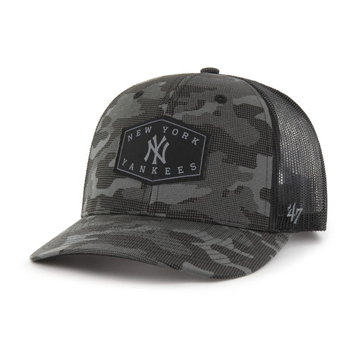 '47 MLB Men's Tonal Camo Convoy Trucker Snapback Adjustable Hat - Charcoal (New York Yankees), One Size