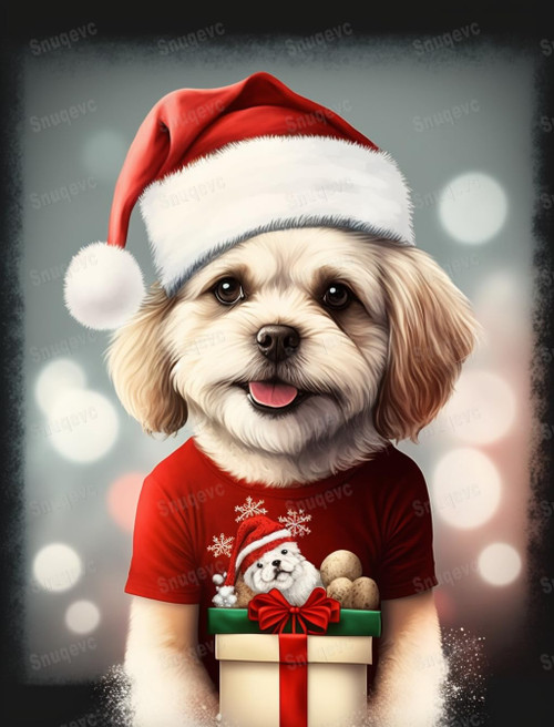 Snuqevc Cute Christmas Dog Diamond Painting Kits, 5D Diamond Painting Watercolor Round Diamond Suitable for Beginners Cross Stitch Kit for Room Decor Christmas Decor Gift for Friends 16x20inches