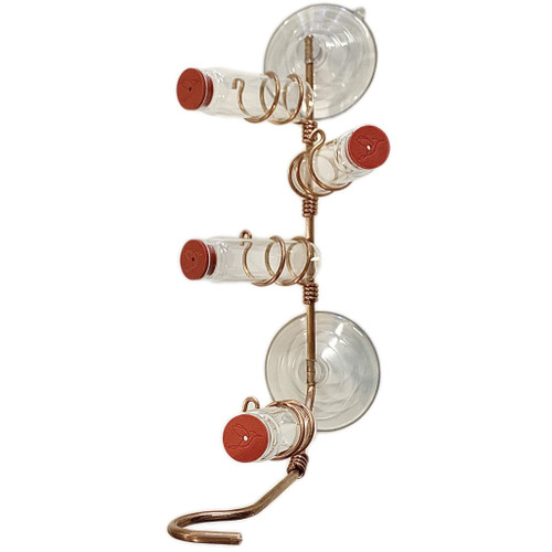 SWEET FEEDERS Window Hummingbird Feeder | Handcrafted Copper and Aluminum Hummingbird Feeder | Multiple Stations | Modern Hummingbird Feeder | Glass Bottles | Suction Cups (Copper, Four Station)
