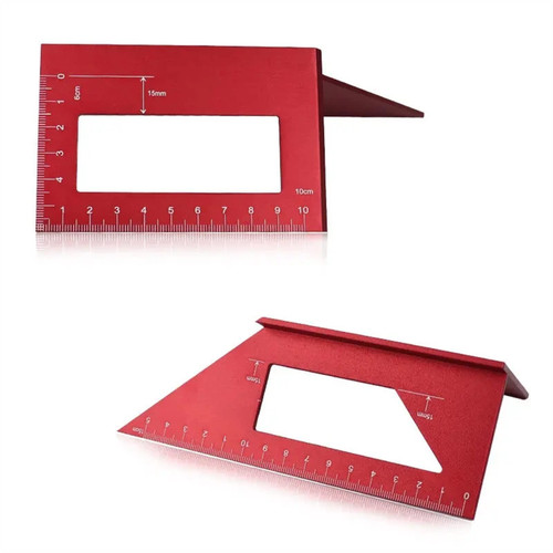 Precision Woodworking Ruler Red Aluminum Alloy Woodworking Scriber T Ruler Multifunctional 45/90 Degree Angle Ruler Angle Protractor Gauge for Carpenter Work, Measuring and Layout
