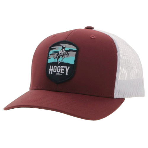 HOOEY Cheyenne Adjustable Snapback Mesh Trucker Patch Hat (Maroon/White)