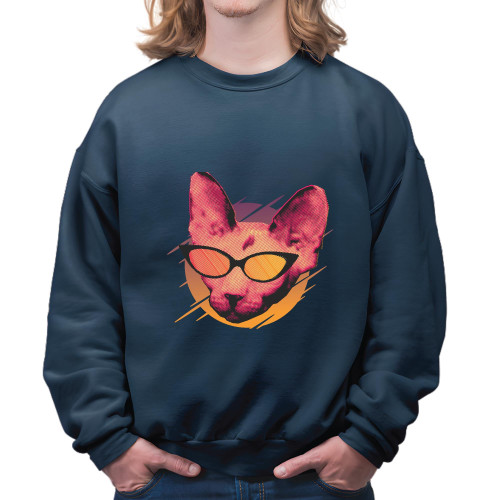 Cat Sunglasses Gift for Pet Lovers Illustration Design Navy Muticolor Unisex Sweatshirt