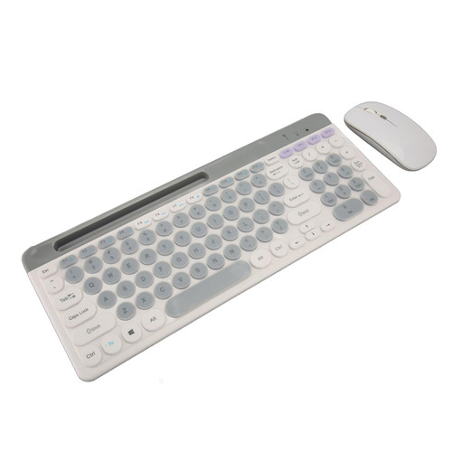 Wireless Keyboard and Mouse Combo, Full Sized Ergonomic Computer Keyboard, 1600 DPI Wireless Mouse, Retro Bluetooth Keyboard Mouse Set for Computer Laptop (White)
