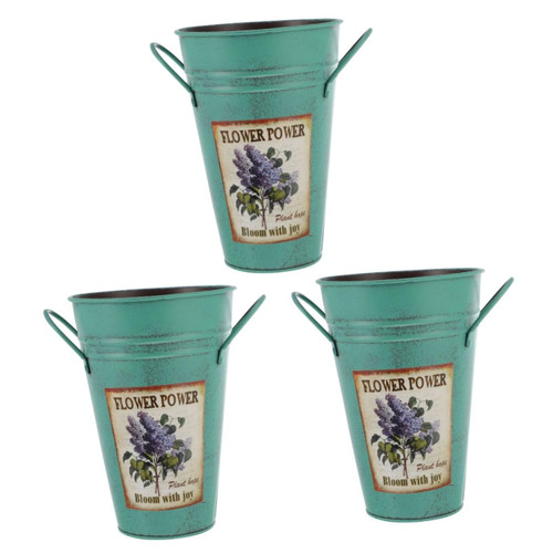 Yardwe 3 Pcs Tin Flower Bucket Metal Pitcher Vase Planter Bucket Vintage Milk Jug Rustic Flower Pot Iron Metal Bucket Galvanized Blue Decor Garden Iron Bucket Milk Bucket Dried Flowers