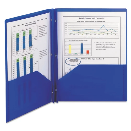 Smead 87726 Poly Two-Pocket Folder w/Fasteners 11 x 8 1/2 Blue 25/Box