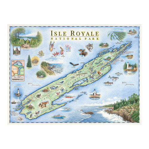 Xplorer Maps Isle Royale National Park Hand-Drawn - Authentic 24x18 Vintage-Style Wall Art - Lithographic Print with Soy-Based Inks - Made in USA