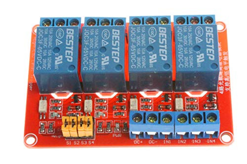 NOYITO 4-Channel Relay Module 5V 12V 24V High Low Level Trigger With Optocoupler Isolation Relay Load AC 250V 10A / DC 30V 10A (DC 5V, Red)