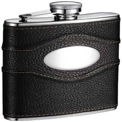 Visol "Sojourn" Leather Hip Flask, 6-Ounce, Black and Brown