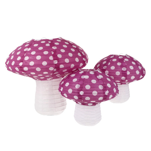 IMIKEYA 12 Pcs Mushroom Paper Lanterns Hanging Paper Lanterns Mushroom Plush 3D Mushroom Hanging Ornament Wedding Paper Lantern Decor Frog Stuff Steel Wire Indoor Big Mushroom Purple Child