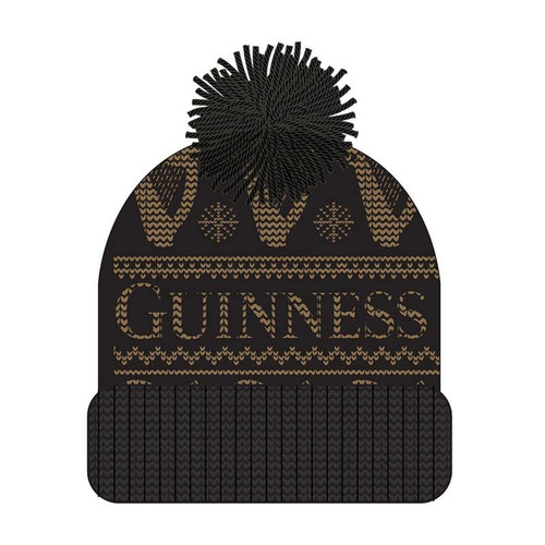 Guinness Bobble Hat Black/Gold Knit Winter Hat