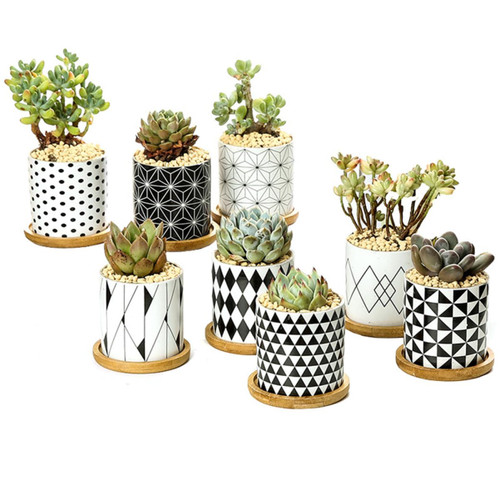 VINTORKY 4pcs Desk containers planters for Indoor Plants Ceramic Succulent Planter Ceramic Planter Succulent Holder Flower Pot for Home Ceramic Flower pots Mini Porcelain Flowerpot Bamboo