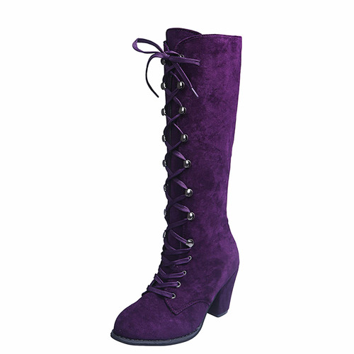 Masbird Ankle Boots for Women High Heel Cowboy Boots for Women Cowgirl Boots Western Boots Chunky Heel Pointed Toe Pull On Rhinestones Embroidered Knee High Boots Mid Calf BootsB155 Purple