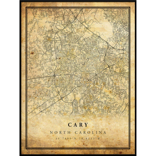Cary map Vintage Style Poster Print | Old City Artwork Prints | Antique Style Home Decor | North Carolina Wall Art Gift | map Wall Art 16x20