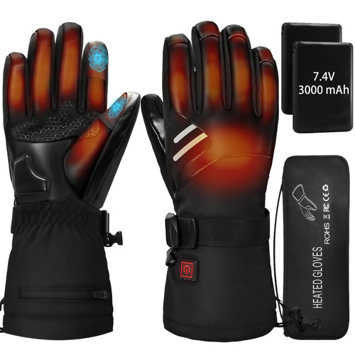 Omobolanle Heated Gloves for Men Women with 7.4V Rechargeable Battery,Waterproof Touchscreen Heating Work Gloves,Electric Winter Glove for Motorcycle Hunting Skiing Fishing Hiking Black L