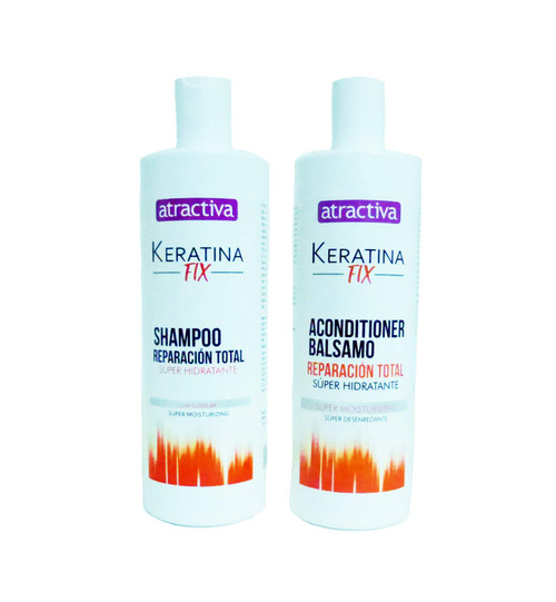 Atractiva Keratina Fix Shampoo y Acondicionador Balsamo Reparacion Total Super Hidratante Set 16 fl. oz. Each