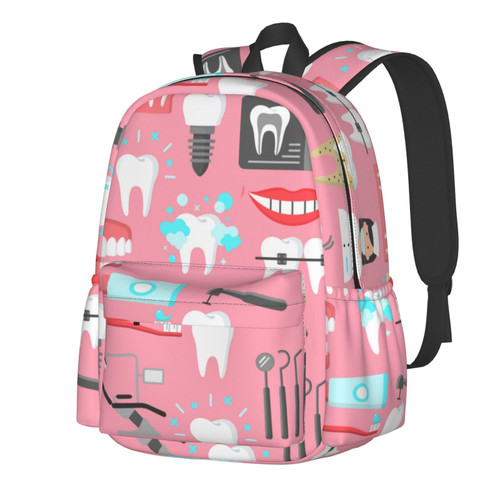 MZERSE Lightweight Bookbag Compatible with Teeth Dental Seamless Pattern Pink, Water Resistant College Daypack Backpack Travel Laptop Rucksack Large Capacity Backpack for Men Women College