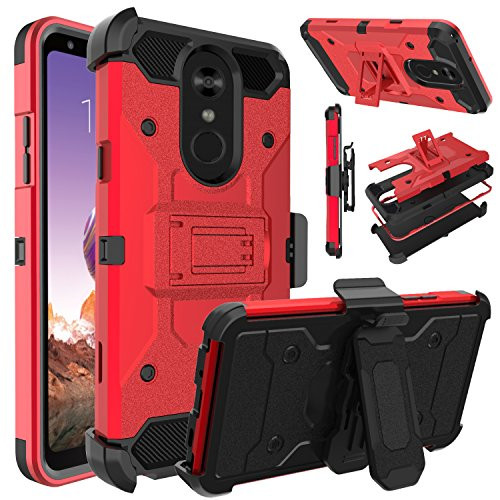 Venoro LG Stylo 4 Phone Case, LG Stylo 4 Case, LG Stylus 4 Case, LG Q Stylo Case, Heavy Duty Armor Shockproof Protection Case Cover with Belt Swivel Clip and Kickstand for LG Stylo 4 Plus (Red)