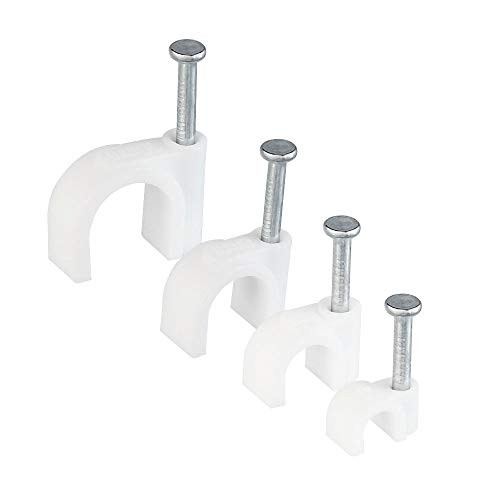 DECARETA 400 PCS Round Cable Wire Clips, Nail in Clips Ethernet Cable Management for Organizing Electric Wires Cables, 4mm 6mm 8mm 10mm Diameter