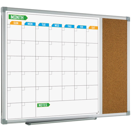 Lockways Monthly Calendar Dry Erase Whiteboard, 24" x 18" Magnetic Dry Erase/Cork Board Combination, Wall Calendar White Board for Drawing, Kitchen, Planning, Memo, School, Home, Office