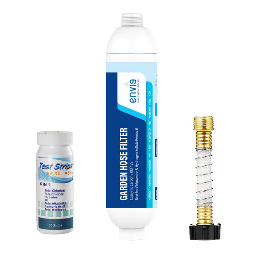 Envig Catalytic Carbon KDF Inline Garden Hose Filter with Chloramine Test Strip & Hose Protector, Removes Chloramine, Chlorine, VOCs & Chemicals For Hydroponics, Microgreens, and as Prefilter