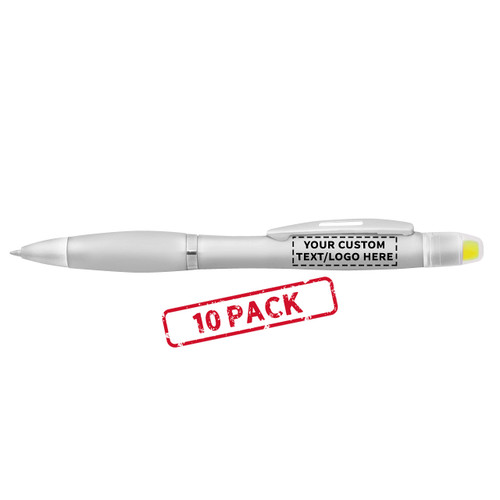 DISCOUNT PROMOS 10 Marathon Gel Highlighter Pens Pack - Customizable Text, Logo - Twist Mechanism, Ballpoint - Silver