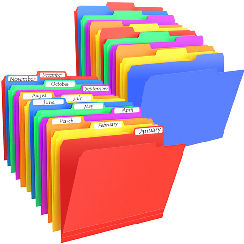 HABGP 100Pcs Colored File Folders Letter Size with Tabs, Manilla Folders 8.5 x 11, Plastic Manila Folders 1/3 Cut, Office Supplies Filing Folders for Documents, Filing Cabinet, Paper, School