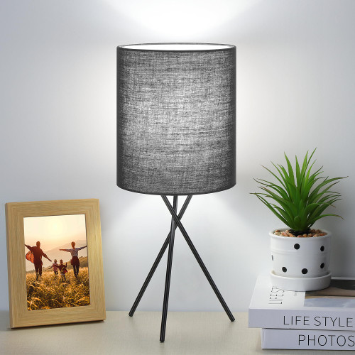 FOLKSMATE Black Bedside Table Lamp with Black Metal Base, Modern Simple Desk Lamp, Nightstand Lamp with Linen Fabric Lampshade, Side Table Lamp for Bedroom Living Room Home Office, Bulb Not Included