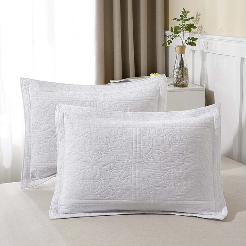 ANGIYUIN 100% Cotton White King Pillow Shams, Super Soft and Cozy, Wrinkle, Fade, Stain Resistant Bed Pillow Shams, 20x36 Inches Printed Floral Bed Pillow Covers Set