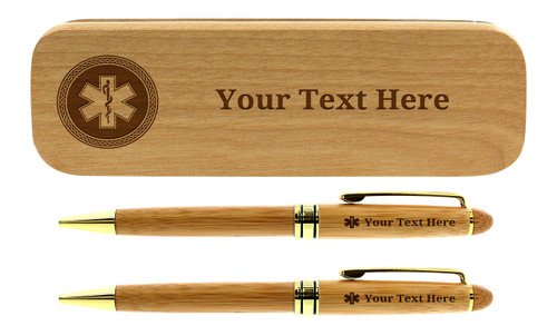 EMS Gifts Customized Pen Case Set EMT Pen Set Personalized Engraved Bamboo Wood Gift 2 Pen Case Set