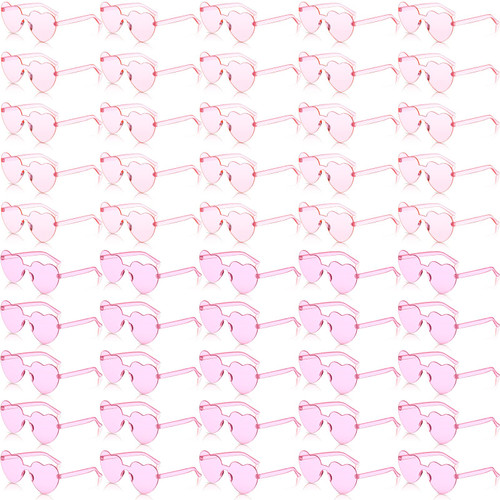 50 Pairs Heart Shaped Rimless Sunglasses Transparent Colored Love Glasses Frameless Tinted Trendy Eyewear Party Favor (Light Pink, Pink)