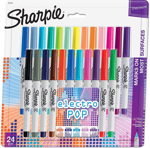Sharpie Electro Pop Permanent Markers, Ultra Fine Point Markers, Assorted Colors, 24 Count - 1