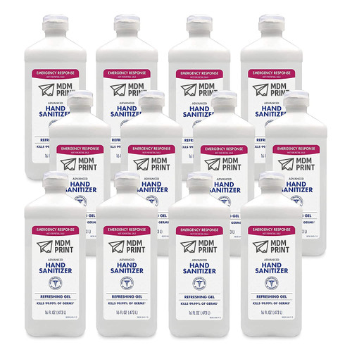MDMprint Advanced Hand Sanitizer Refreshing Gel, Clean Scent, 16 fl oz Flip Cap Bottle (Pack of 12) - 9636-12-S-A