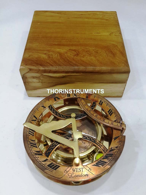 Nautical Copper & Brass Sundial Compass 4.5" Marine Compass Brass Sundial Compass with Round Leather Case Handmade