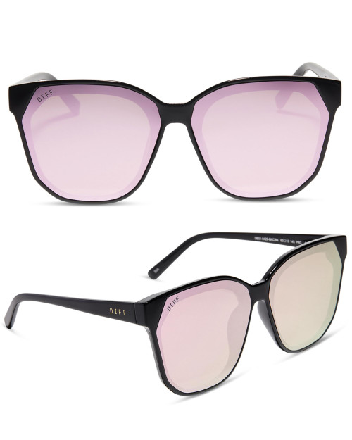 DIFF Sia oversized lightweight square sunglasses for women UV400 protection, Black + Cherry Blossom Mirror