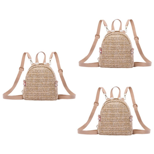 NOLITOY 3 Pcs Woven Backpack Travel Backpack Woven Mini Backpack Women Mini Backpack Lady Backpack Woven Purses for Women Lady Outdoor Backpack Fashion Straw Miss Shoulder Bags