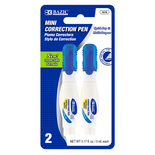 BAZIC Correction Pen (0.17oz/5 ml), Precise Metal Tip Applicator, Mini Fine Point Corrections Fluid, Squeeze White Out Wipe Out Liquid (2/Pack), 24-Packs