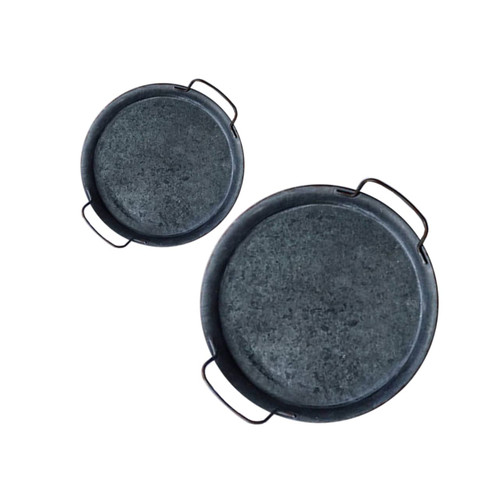 FUNOMOCYA 2pcs Shooting Tray Farmhouse Serving Trays Vintage Serving Platter Bread Serving Tray Galvanized Metal Serving Tray Dessert Retro Decor Kitchen Storage Tray Coffee Table Iron Round