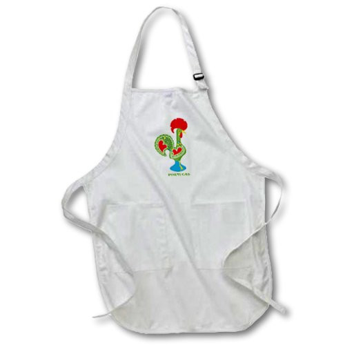 3dRose Green Portuguese Rooster or Galo de barcelos-Full Length Apron, 22 by 30-inch, White, with Pockets (apr_160665_1)
