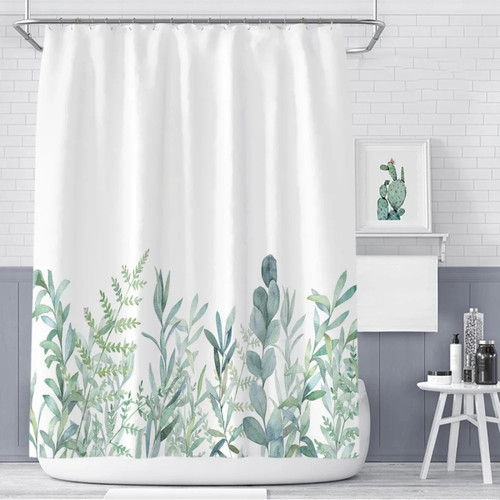 JIAMELUCK Green Plant Leaves Shower Curtain Floral Polyester Fabric Waterproof Bathroom Curtains Bath Screen Curtain Decor 160x180cm(63" Wx71 H)